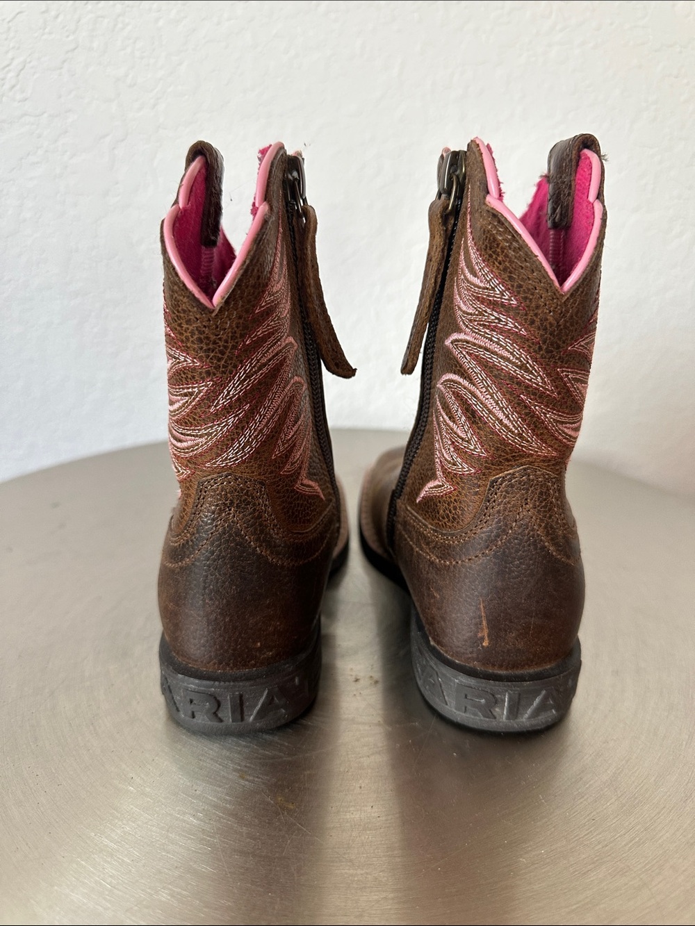 Ariat - Firecatcher Western Brown Kids Cowboy Boots with Pink Accents - Picture 5 of 10
